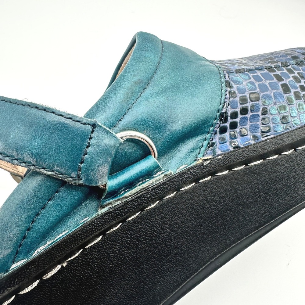 Alegria Seville Blue Teal Mosaic Snakeskin Leather Clogs Swivel Strap 40/9.5-10 - Picture 7 of 11